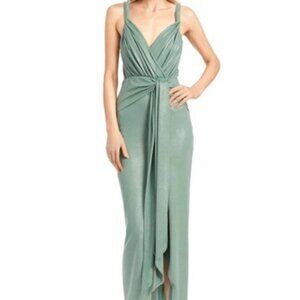 Jewel Badgley Mischka Seafoam Green Metallic Jersey Twist Gown
